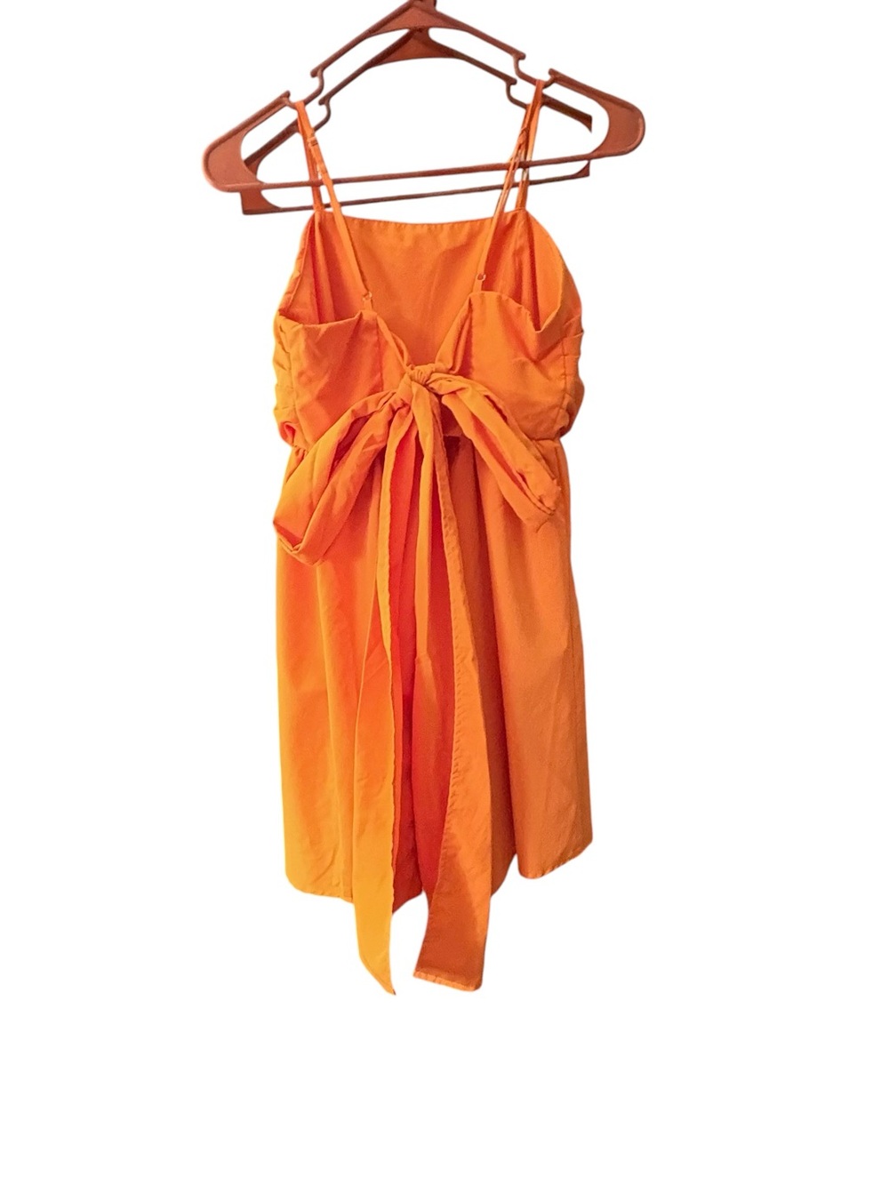 Bright Orange Spaghetti Strap Large Back Bow Mini Dress sz M - Picture 4 of 7